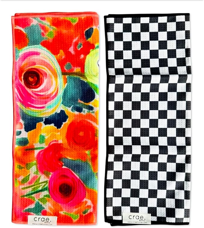 2 Double Sided Microfiber Hand Towels, 17x27 Inches Waffle Design Kitchen by CraeHome