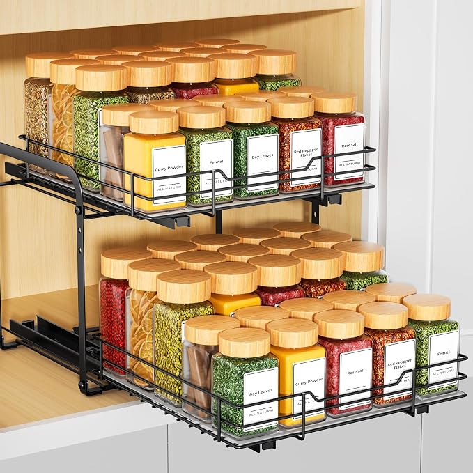 RCHYFEED Spice Organization for Cabinet, 2 Tier Pull out Spice Rack Organizer by RCHYFEED