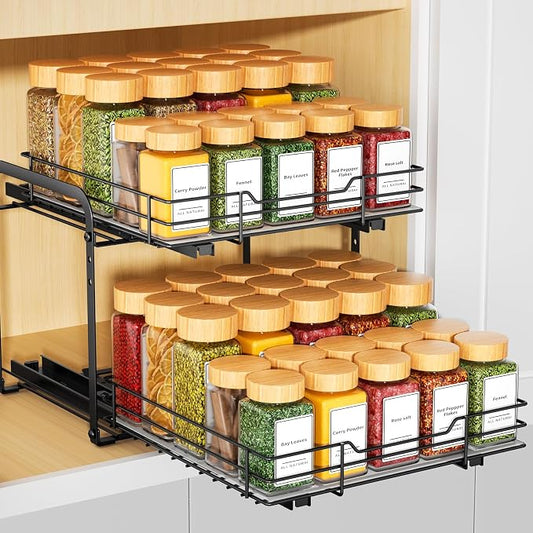 RCHYFEED Spice Organization for Cabinet, 2 Tier Pull out Spice Rack Organizer by RCHYFEED