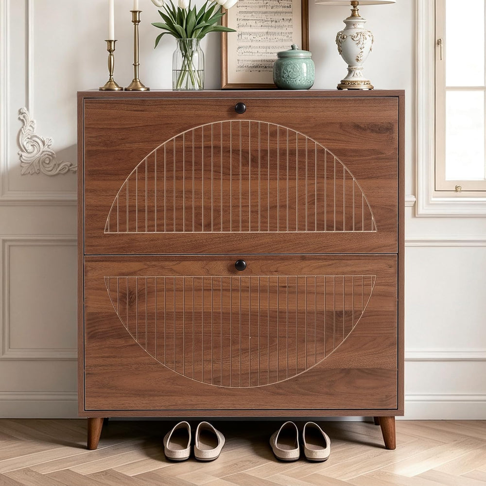 Shoe Storage Cabinet with 2 Flip Drawers, Narrow Shoe Organizer with Legs, Fr...