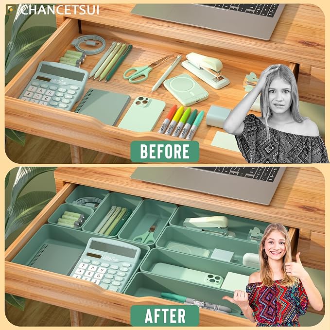 CHANCETSUI 9 Pcs Stackable Drawer Organizer Trays Set, Desk Drawer Organizer - Image 6