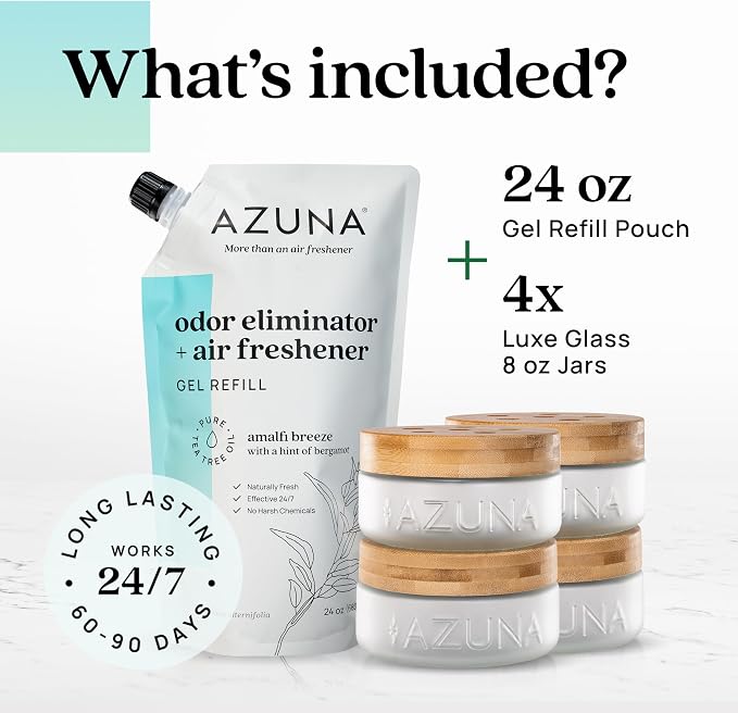 Azuna Air Freshener & Odor Eliminator Gel 4 Room Kit, Includes 8 oz. Empty Luxe - Image 6