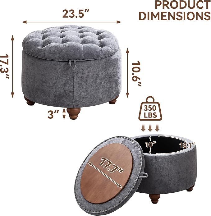 24Inch Round Storage Ottoman - Image 2