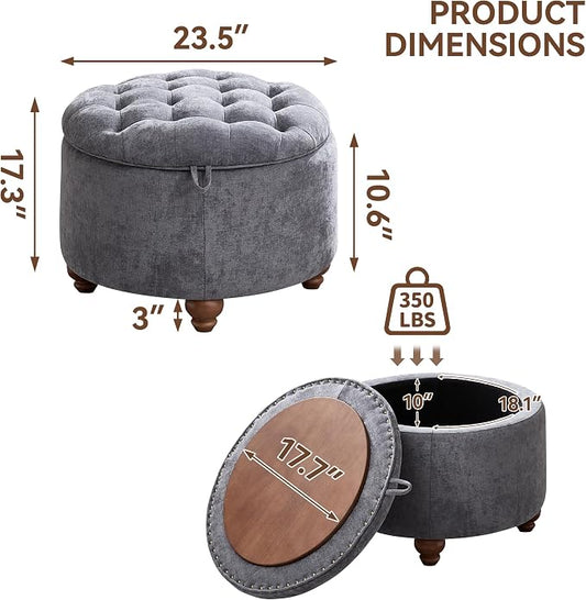 24Inch Round Storage Ottoman - Image 2