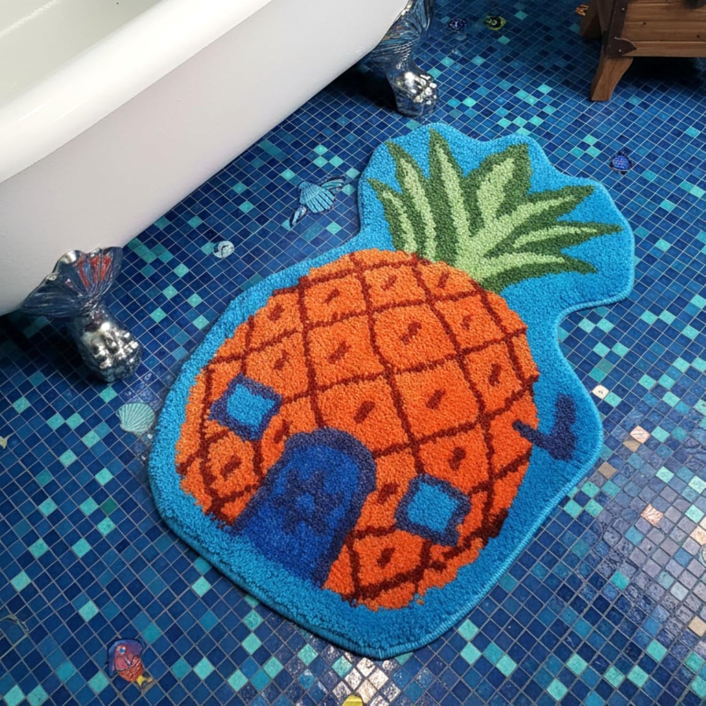 Pineapple House Bathroom Rug Cartoon Sponge Rug Anime Decorative Bathroom Doormat Non-Slip Area Doormat Cartoon Pineapple Indoor Mat Machine Washable Carpet Cut Yellow House Carpet for Home Bedroom