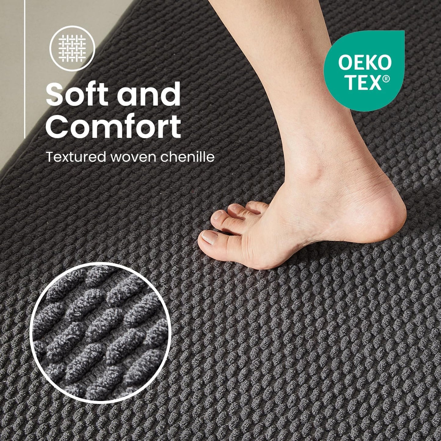 TYUU Bathroom Rugs Sets 2 Piece, Non Slip & Washable Bath Mat Set, Super Absorbent Quick Dry Bathroom Mat Set, Soft Low Pile for Tub & Shower, 16"x24" & 16"x24", Dark Grey