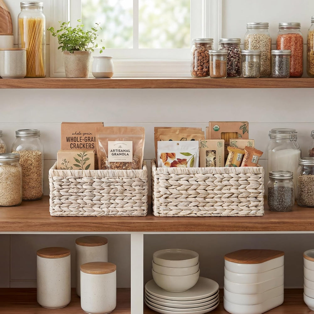 StorageWorks Large Wicker Baskets for Storage, White Wicker Baskets, 2-Pack