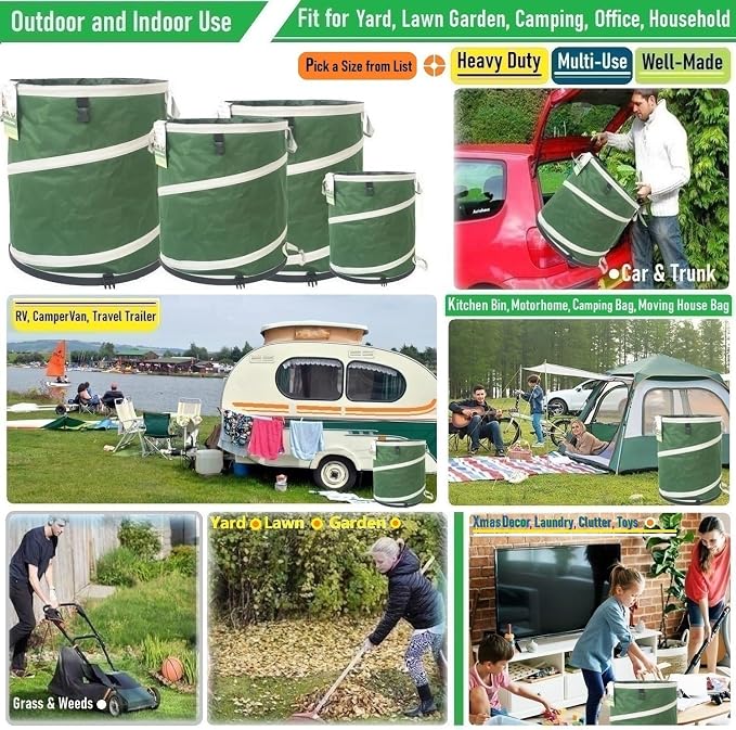 16-Gallon Collapsible Trash Can Hard-Shell Bottom Yard Garden Bag - Image 2