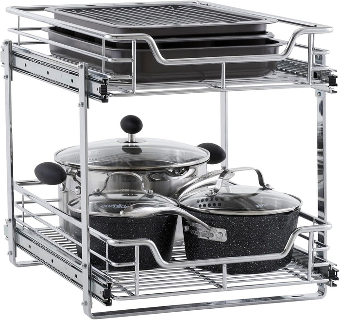 Household Essentials Chrome-Plated Steel Dual-Tier Slide-Out Organizer