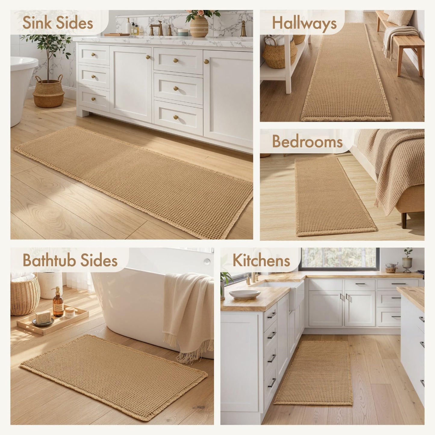 MIULEE Waffle Bathroom Runner Rugs, Super Absorbent Non Slip Bath Rug, Upgraded Soft Quick Dry Washable Boho Long Bath Mat with Tassels for Hallway Laundry Room Bedroom, 2'x6' (24"x72"), Brown