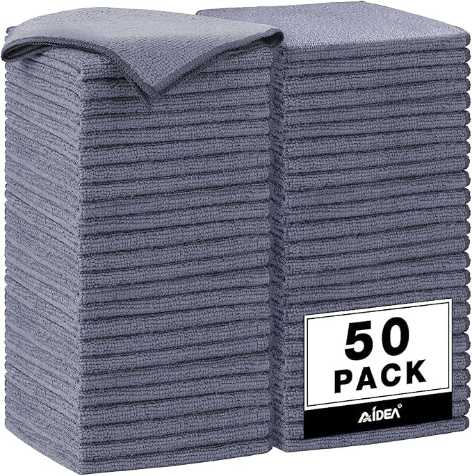 AIDEA Microfiber Cleaning Cloth Grey 50PK, Microfiber Towels by AIDEAHOME