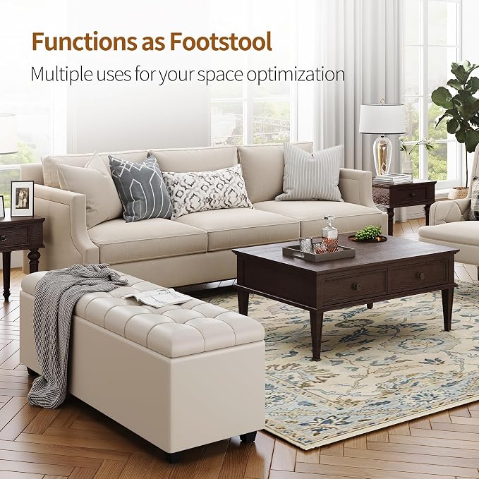 Small 38 Inches Long White Ottoman Bench - Image 5