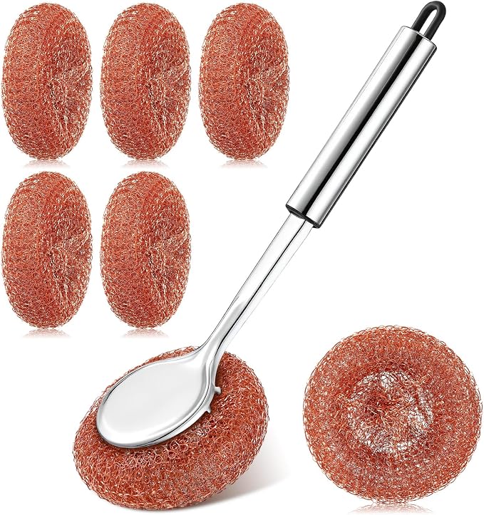 5 Pcs Copper Coated Scourers Copper Scrubbing Pads Scouring Pads 1 PC Steel by Unknown