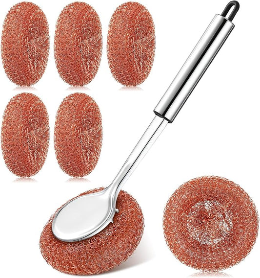 5 Pcs Copper Coated Scourers Copper Scrubbing Pads Scouring Pads 1 PC Steel by Unknown