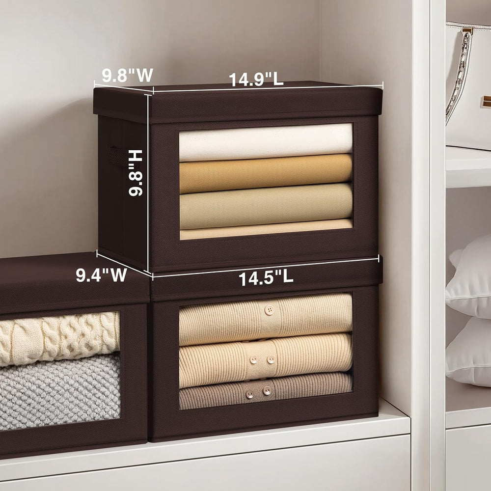 Homsorout Brown Fabric Storage Bins with Lids - 6 Pack Modern Lidded-Home Sto...