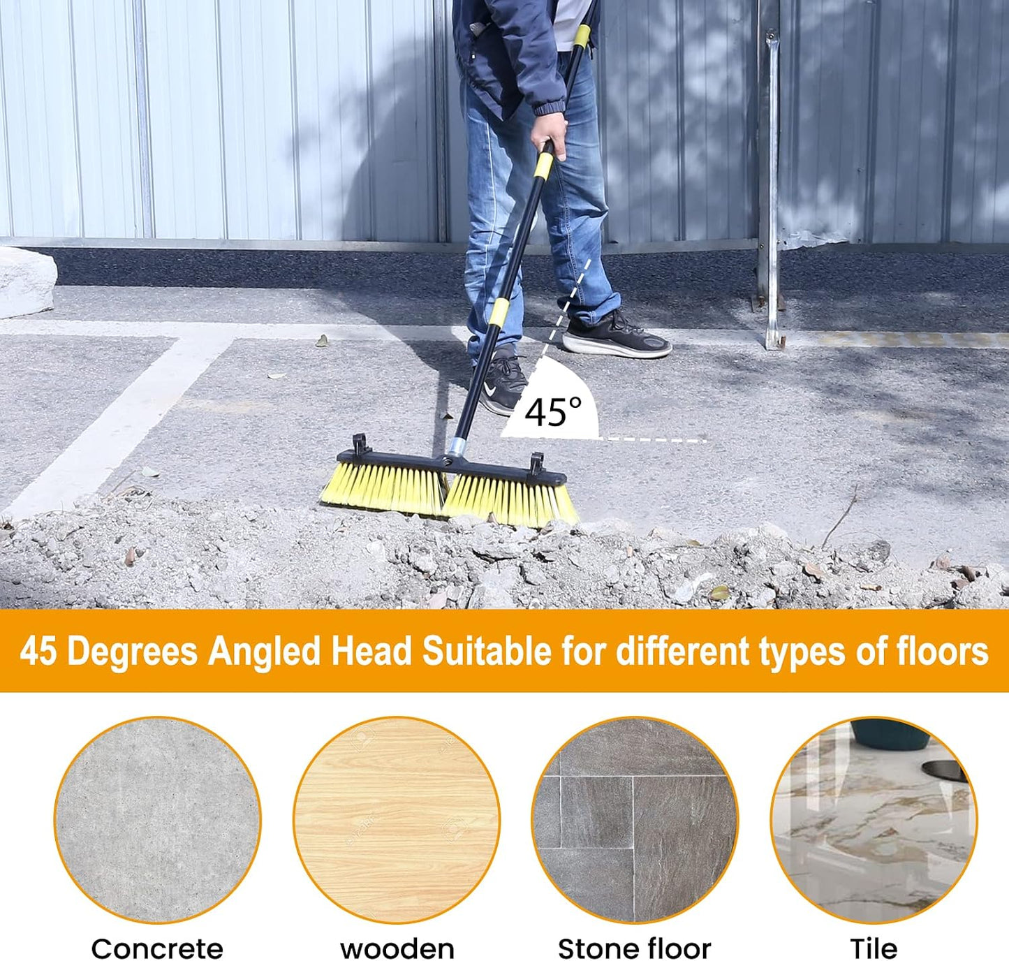 KeFanta 18 Inches Push Broom Outdoor- Heavy Duty Broom with 63" Long Handle for Deck Driveway Garage Yard Patio Warehouse Concrete Floor Cleaning