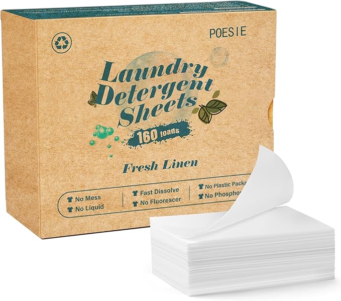 Poesie Laundry Detergent Sheets Fresh Linen Scent 160 Sheets 80 Large Loads by Poesie