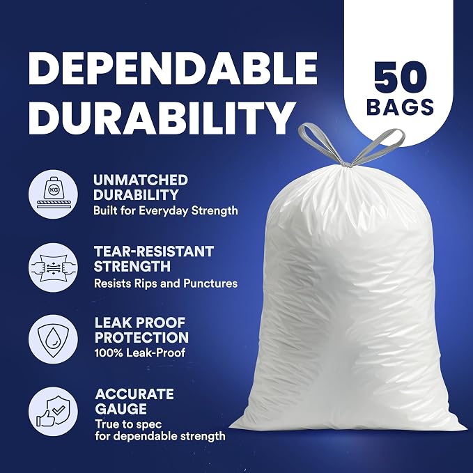 Plasticplace 13 Gallon Trash Bags │ 1.2 Mil │ White Extra-Large Drawstring - Image 4