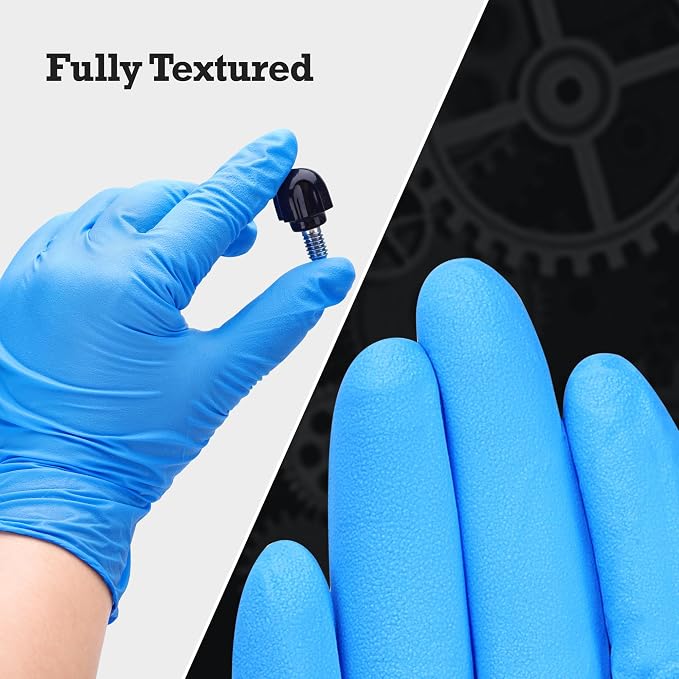 TitanFlex Heavy-Duty Blue Nitrile Gloves, Fully Textured, Mechanic Disposable - Image 4