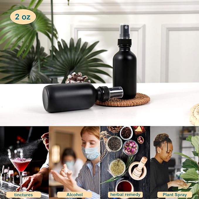 Frosted Black Glass Small Spray Bottle 2 oz 24 Packs, Fine Mist Sprayer Small - Image 5
