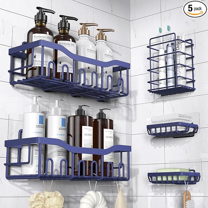 EUDELE 5-Pack Rustproof Stainless Steel Shower Caddy – No Drill Adhesive by EUDELE