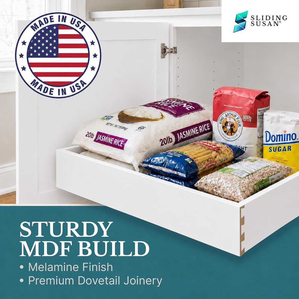 SlidingSusan White Melamine Pull-Out Cabinet Drawer Organizer 16" W x 18...