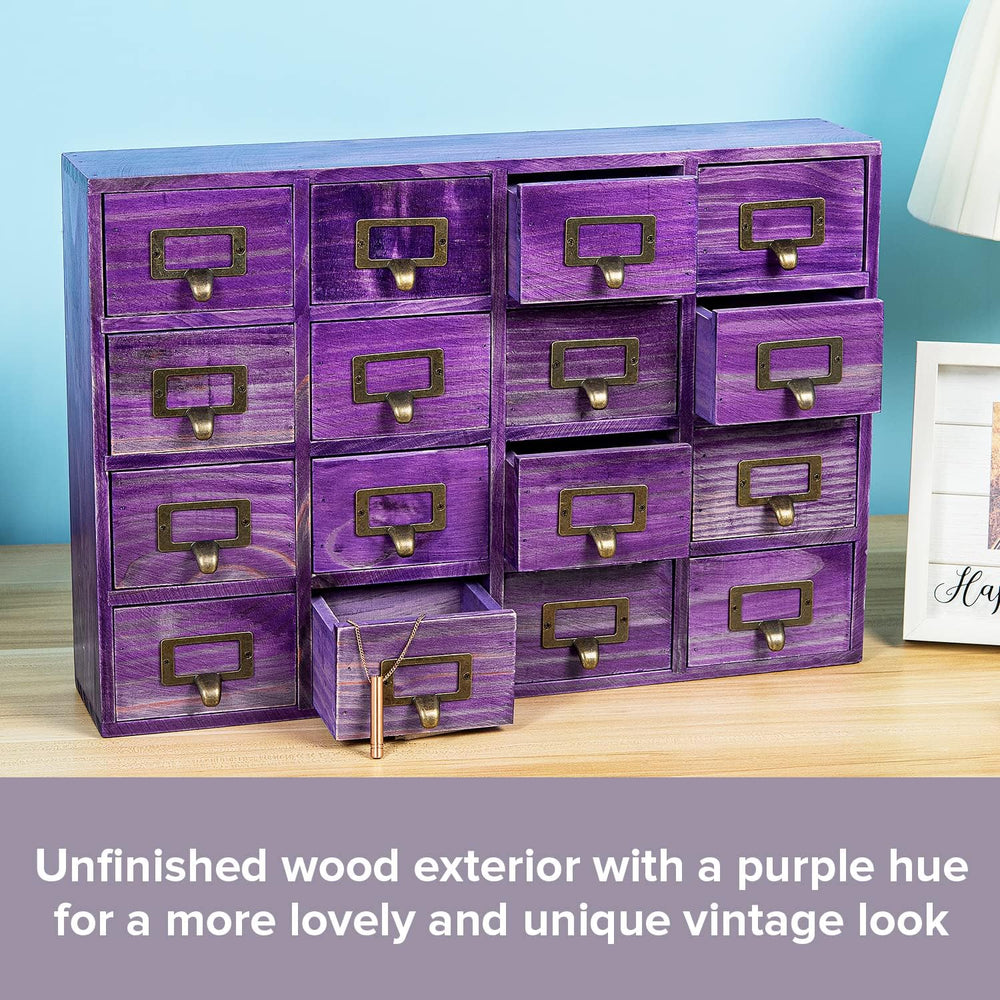 Purple 16-Slot Wooden Drawer Unit - Country Style Desk Organizer Box - 20&quo...