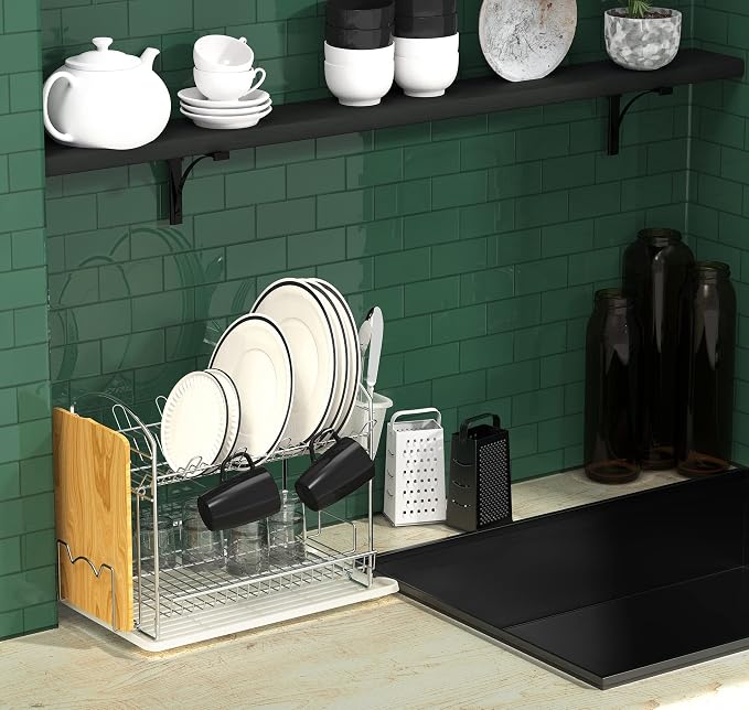 Simple Houseware 2-Tier Stainless Steel Dish Rack - Image 5