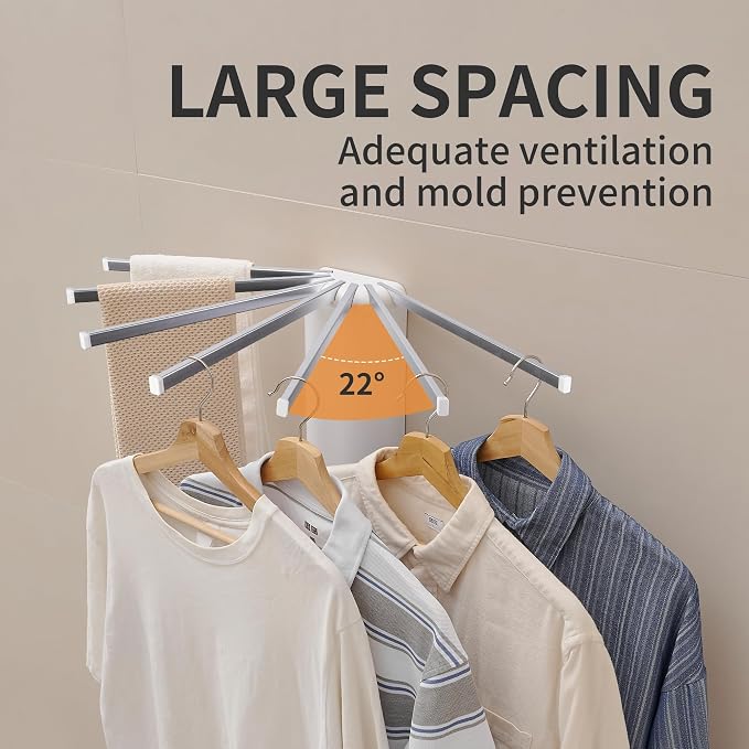 LEQ Wall Mounted Clothes Drying Rack, Garment Rack Foldable Space Saving - Image 2