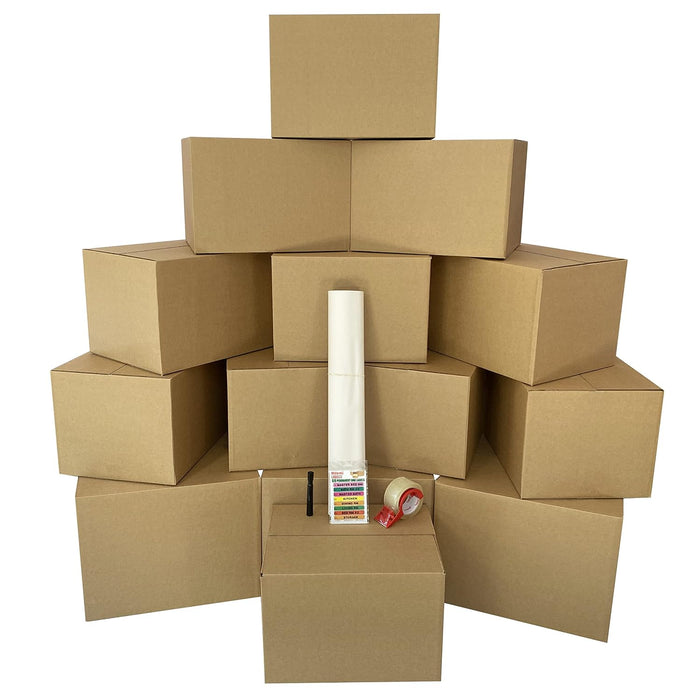 Uboxes Moving Boxes 1 Room Bigger Moving Kit - 14 Boxes Plus Supplies & Tape, Brown Kraft (1 Pallet of 24 Packs, 336 Count Total)