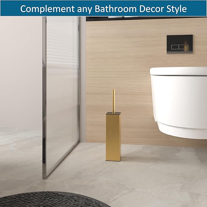 BVL Toilet Brush and Hoder Set Brushed Gold Freestanding - Image 2