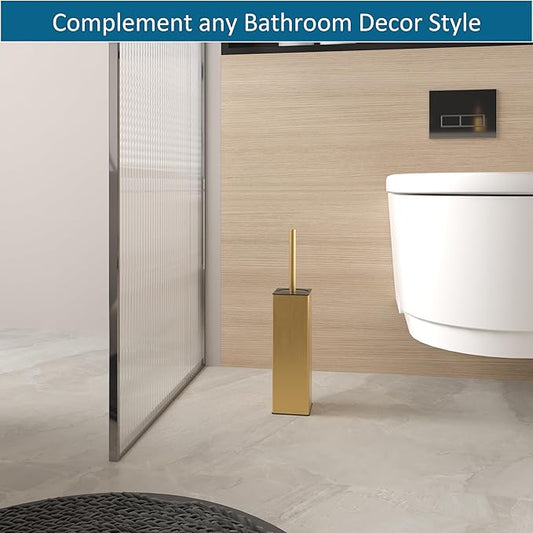 BVL Toilet Brush and Hoder Set Brushed Gold Freestanding - Image 2