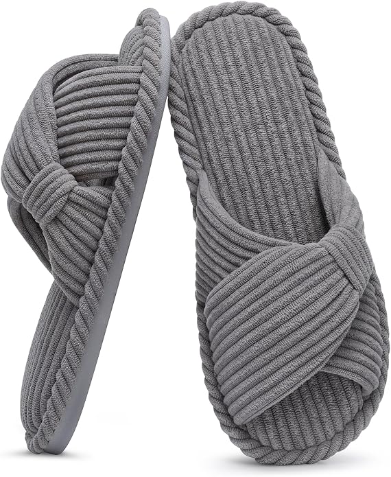 Evshine Summer House Slippers for Women Corduroy Cross Bow Indoor Slippers Open by Evshine