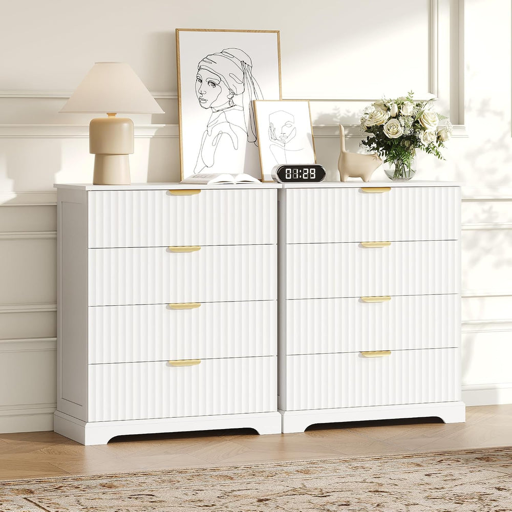 Wooden 4 Drawer Dresser for Bedroom, 36.6 in Tall Fluted Dresser with Metal H...