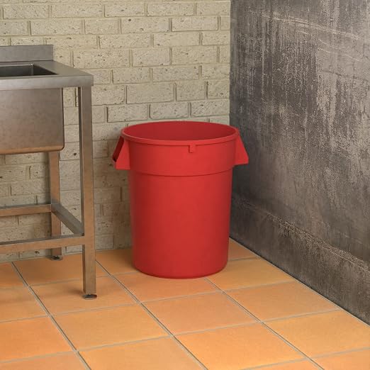 32 Gallon Red Round Commercial Trash Can - Image 4