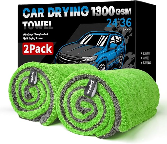 2 Pack XL Car Drying Towel – 1300GSM Ultra Absorbent Microfiber, Twisted Loop by Unknown