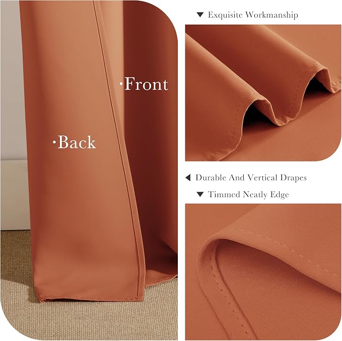 PONY DANCE Burnt Orange Blackout Curtains 80 inch Long 2 Panels Set, Thermal - Image 5