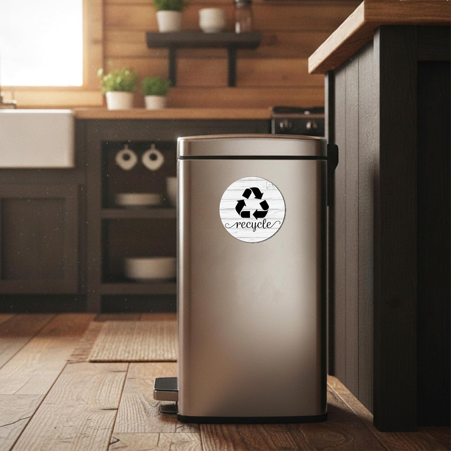 Rustic Trash and Recycle Magnets, Farmhouse Recycle Magnet for Trash Can | 3.5" Magnetic Recycling Stickers for Trash Can, Kitchen Bins Recycling Magnets Compost Sign for Garbage, Made USA, Combo Wood