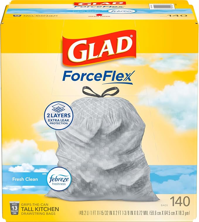 Glad ForceFlex Tall Kitchen Trash Bags, 13 Gallon, Fresh Clean by GladTrashFoodStorage