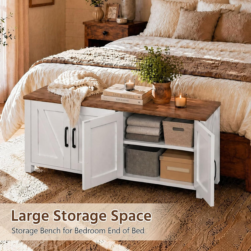 47.3" Shoe Storage Bench, Farmhouse Entryway Bench with 4 Doors & Ad...