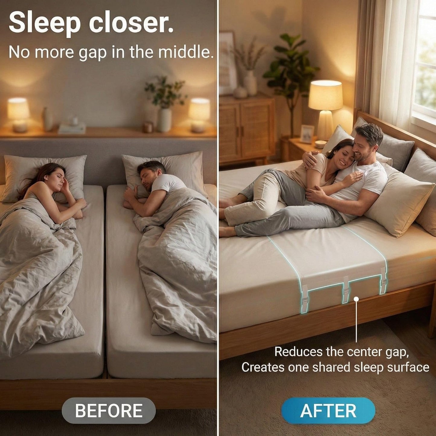 Briliantwerk Twin to King Bed Converter | No Slipping | Innovative Solution as Bed Bridge for Couples & Families | Split King Gap Filler for Adjustable Bed, Installed in < 5 Min