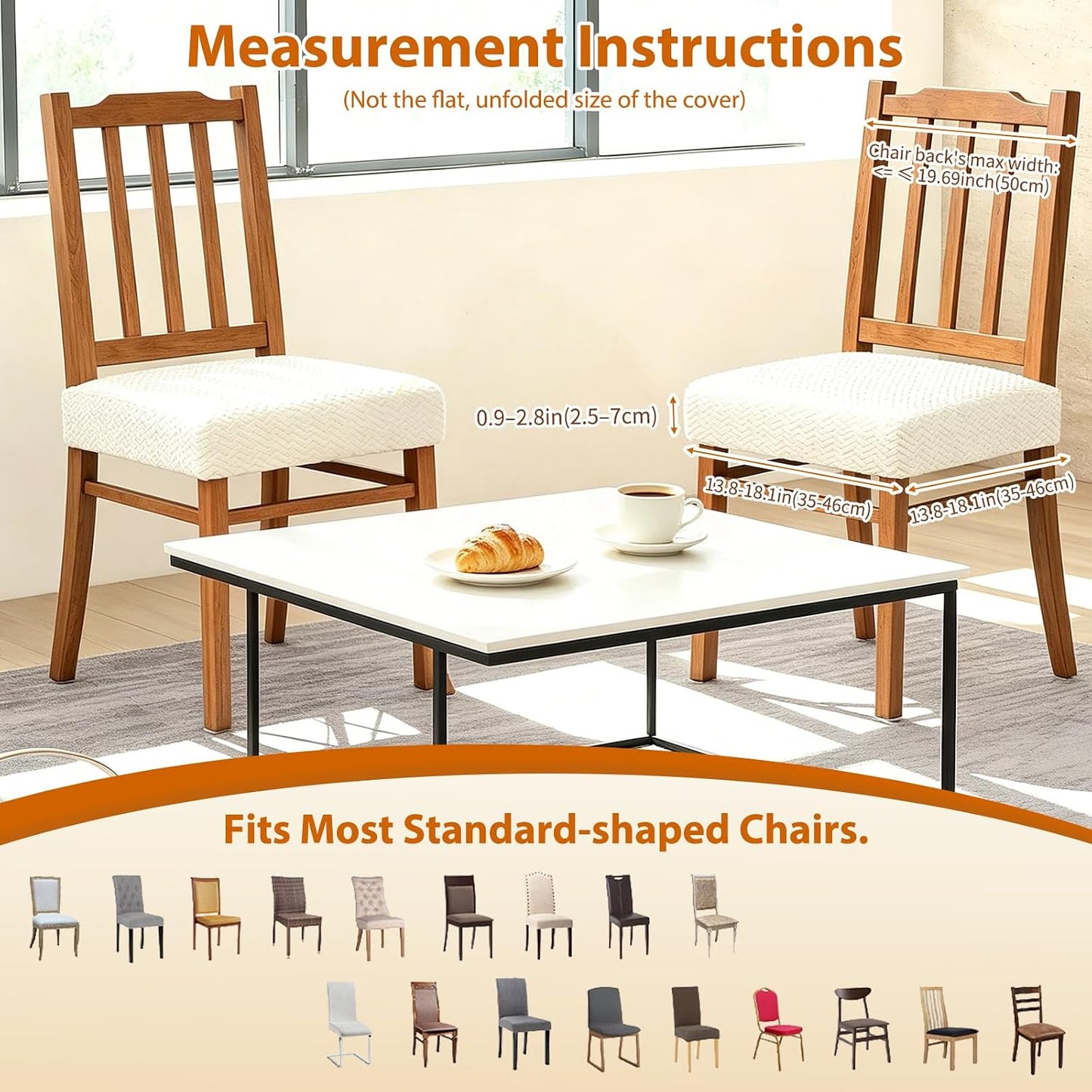 Dioxide Chair Covers for Dining Room Chairs,Chair Seat Covers Fit Stretch Jacquard Removable Slipcover Protector for Hotel Ceremony Banquet Wedding Party (Rear-Gapped,Beige Stripe,4PC,Not Waterproof)