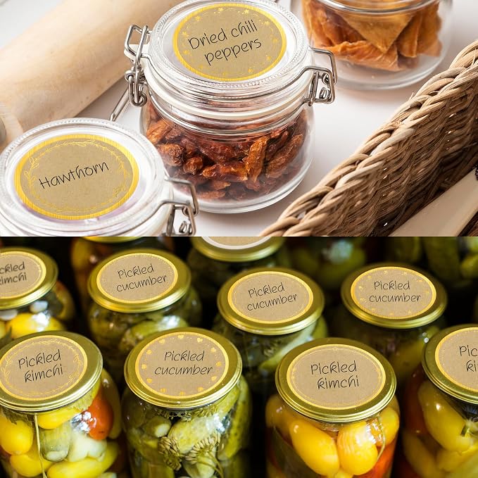 2" Kraft Label Stickers for Jars and Lids, 6 Different Gold Border Designs - Image 3