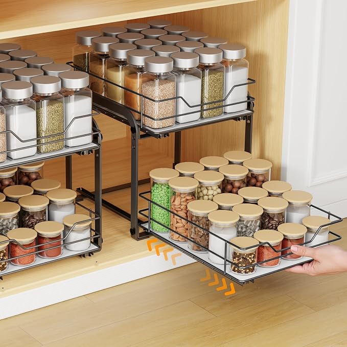 Spice Rack Organizer for Cabinet, 2 Tier Vertical Pull Out Spice Rack – Heavy - Image 5