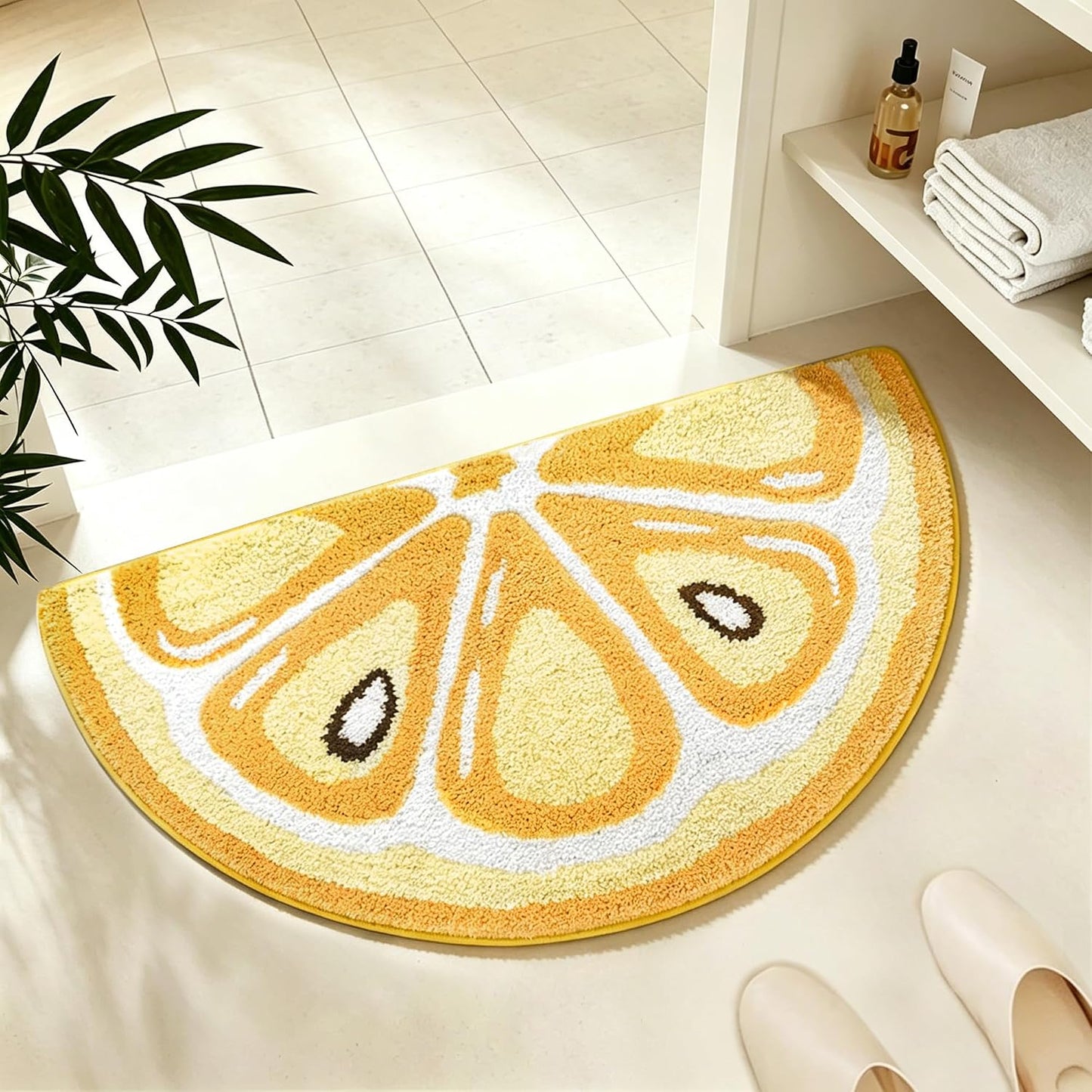 Cute Fruit Bath Rug, Summer Lemon Bath Mat, Soft Plush Fluffy Absorbent Quick Dry Shower Rug, High-Low Pile Non Slip Floor Mat for Bathroom, Bedroom, Living Room, Kitchen Sink & Kids Room, 19.6"x35"