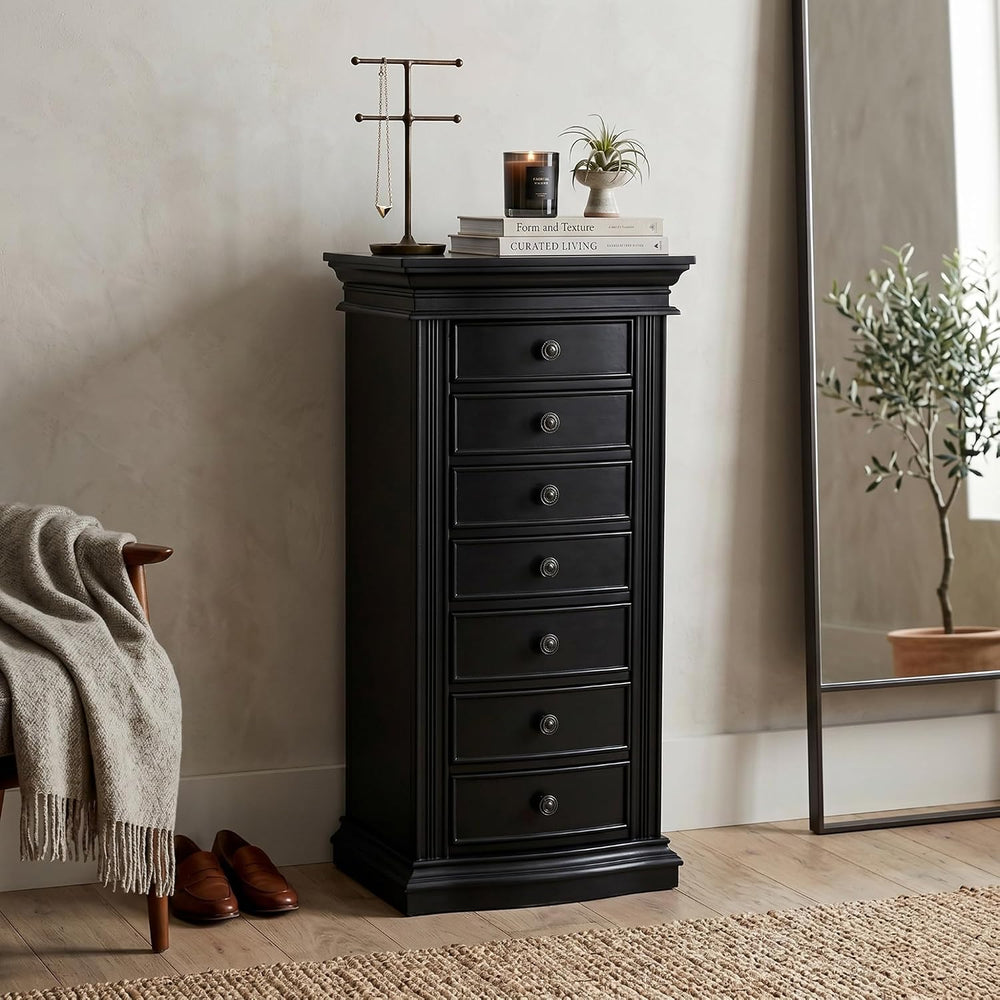 Hives and Honey Luke Standing Jewelry Armoire - Large 7-Drawer Wooden Organiz...
