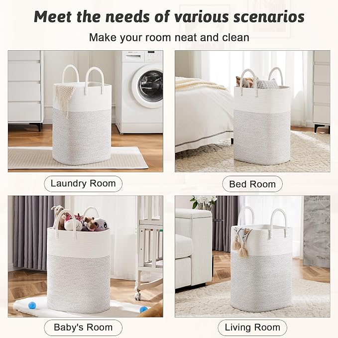 Laundry Basket, Woven Cotton Rope Laundry Hamper, Versatile Storage - Image 5