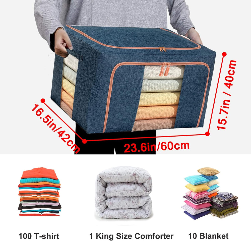 100L Large Storage Bags,Stackable Clothes Storage Bins with Hold Shape Metal ...