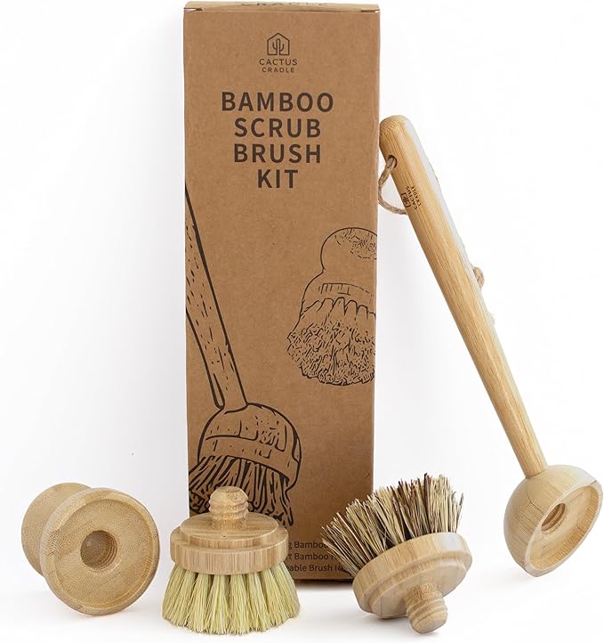 Cactus Cradle Bamboo Scrub Brush Kit – 4-Piece Dish Brush Set by CactusCradle