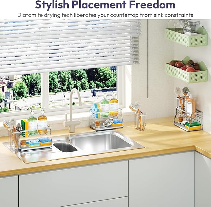 SWTYMIKI Kitchen Sink Caddy Organizer, 2 Tier Sponge Holder - Image 5